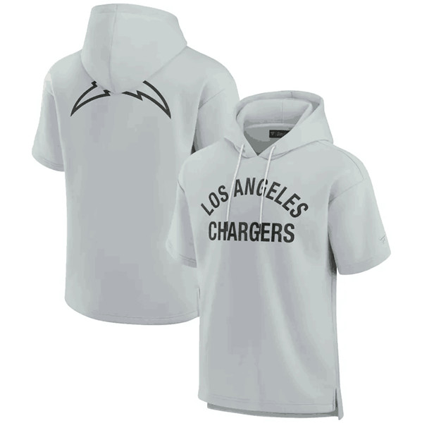 Men's Los Angeles Chargers Gray Super Soft Fleece Short Sleeve Hoodie - Click Image to Close